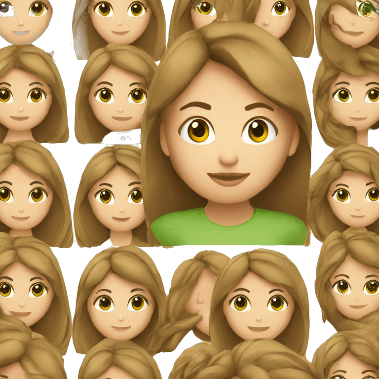 mujer tez blanca con cara un poco redonda ojos verdes combinados con marrones claros,nariz ancha y cabello castaño emoji