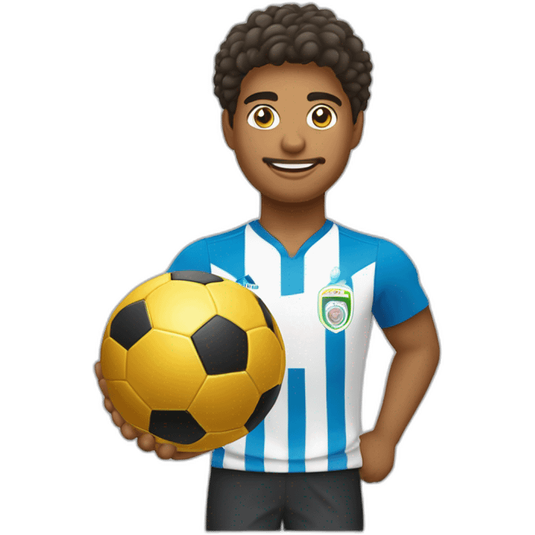 menino com cabelo curto meio ondulado com a copa do mundo emoji