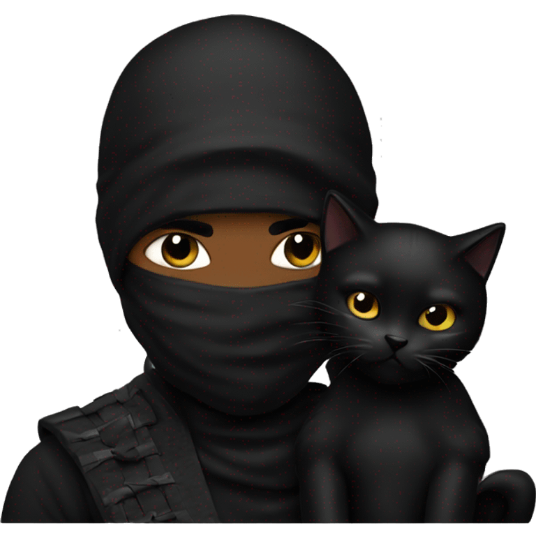 A black ninja kissing a black cat emoji