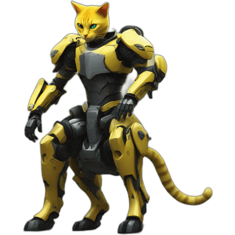 a yellow cat knight on a cyberpunk mech horse，full body emoji