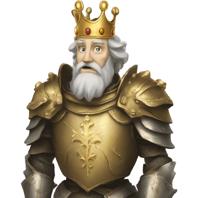 Vintage King hamlet old man big beard gold crown wearing armour fading ghost hands out trapped emoji