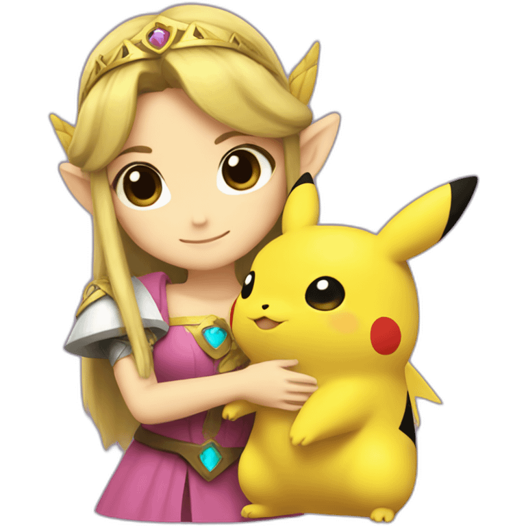 Princess Zelda cuddling a pikachu emoji