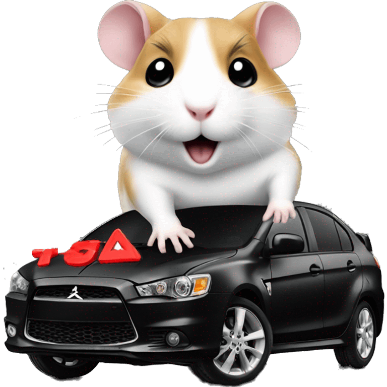 Hamster on a Mitsubishi lancer black  emoji