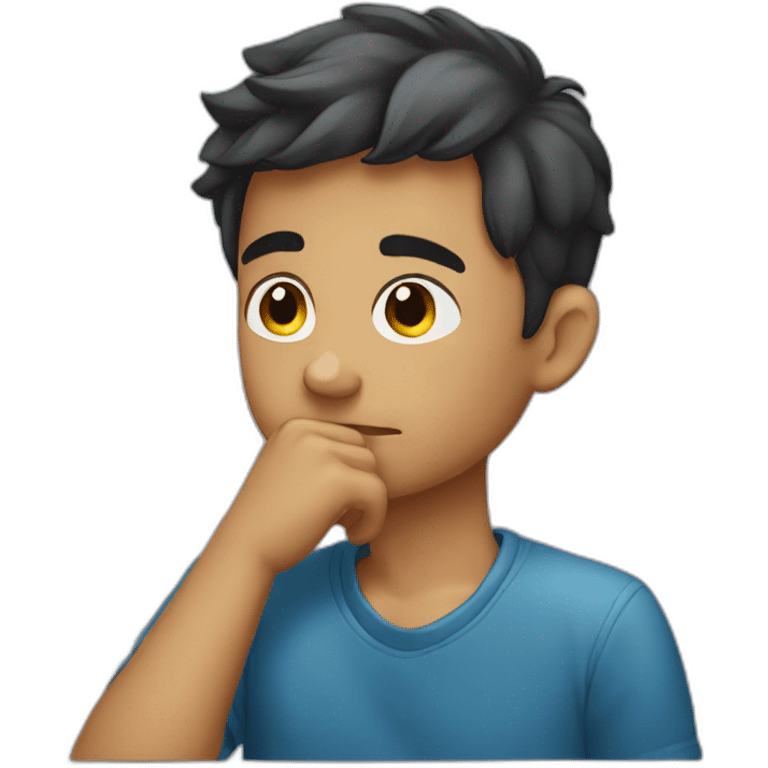 Boy thinking while keeping his hand on his chin emoji