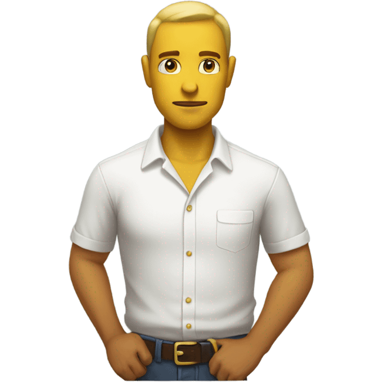 yellow skin man with hands on desk wearing white button down shirt front view emoji