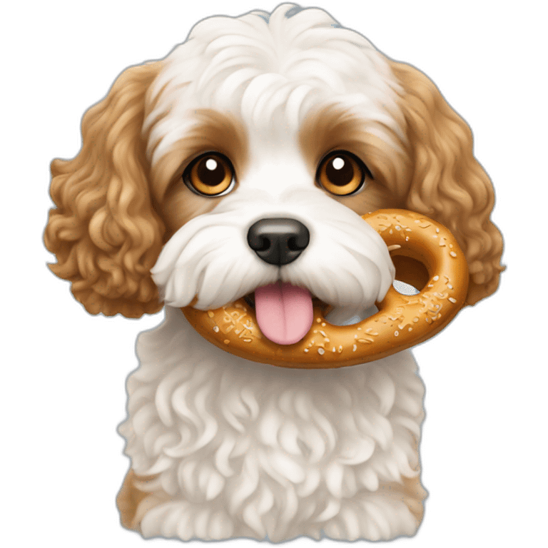 White Cavapoo with a Pretzel emoji