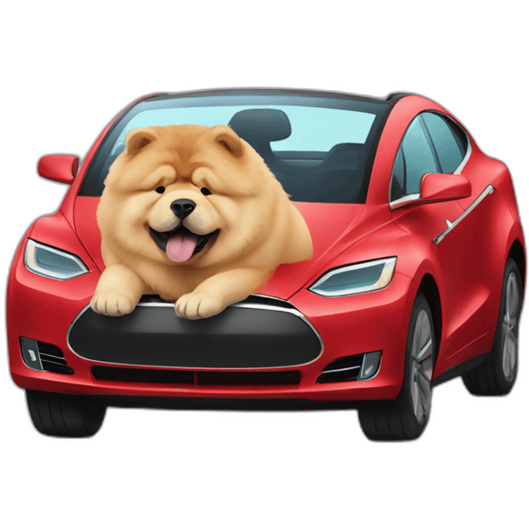 chow chow in a tesla car emoji