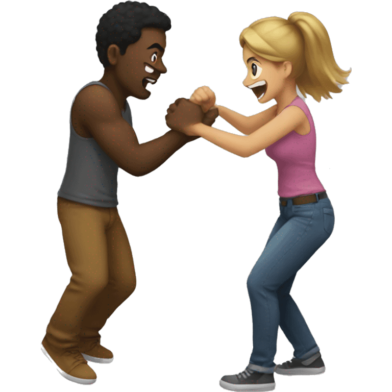 Guy play fighting female friend emoji