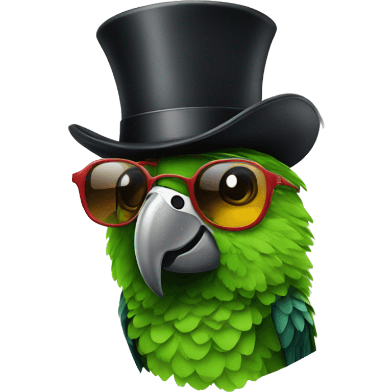 parrot with sunglasses and top hat emoji