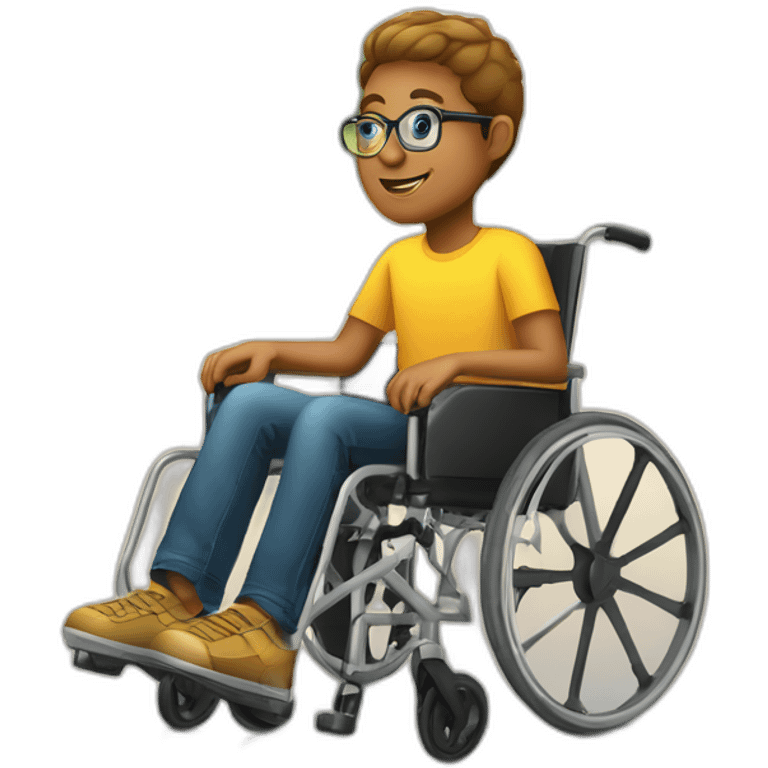 Adolescent en fauteuil roulant portant des lunettes de soleil emoji