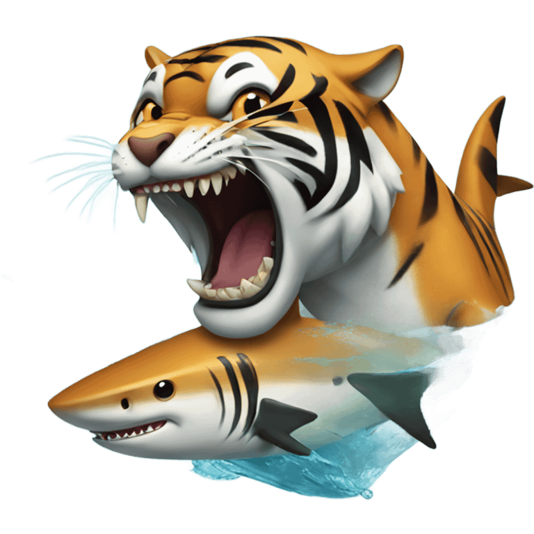 Tiger fighting shark emoji