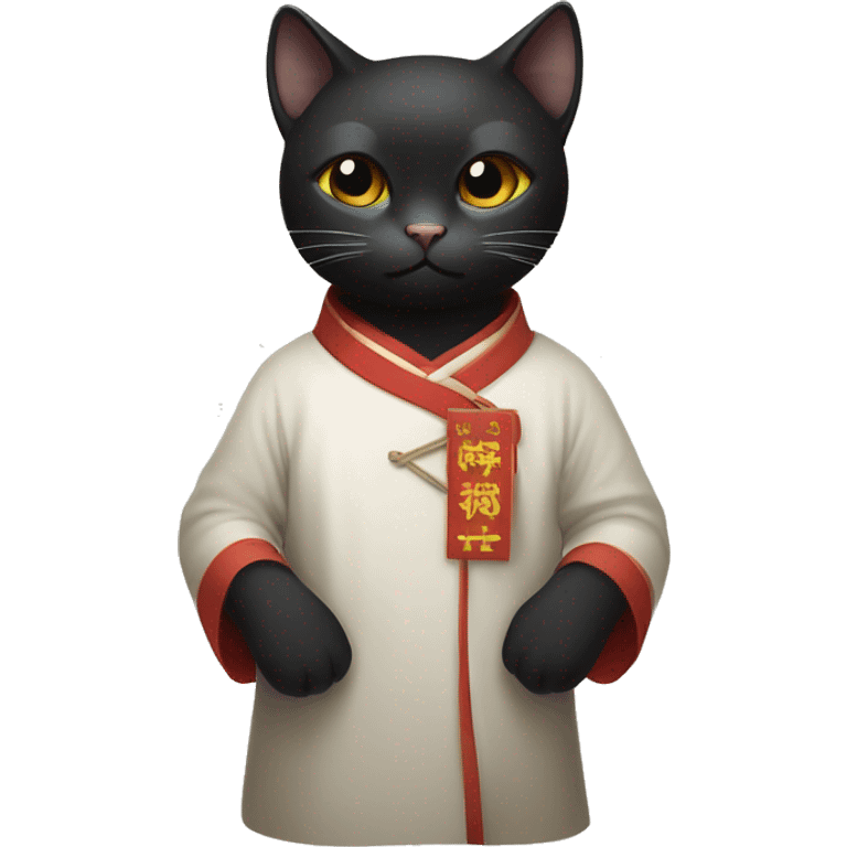 Black Cat wearing a daopao and a dǒulì emoji