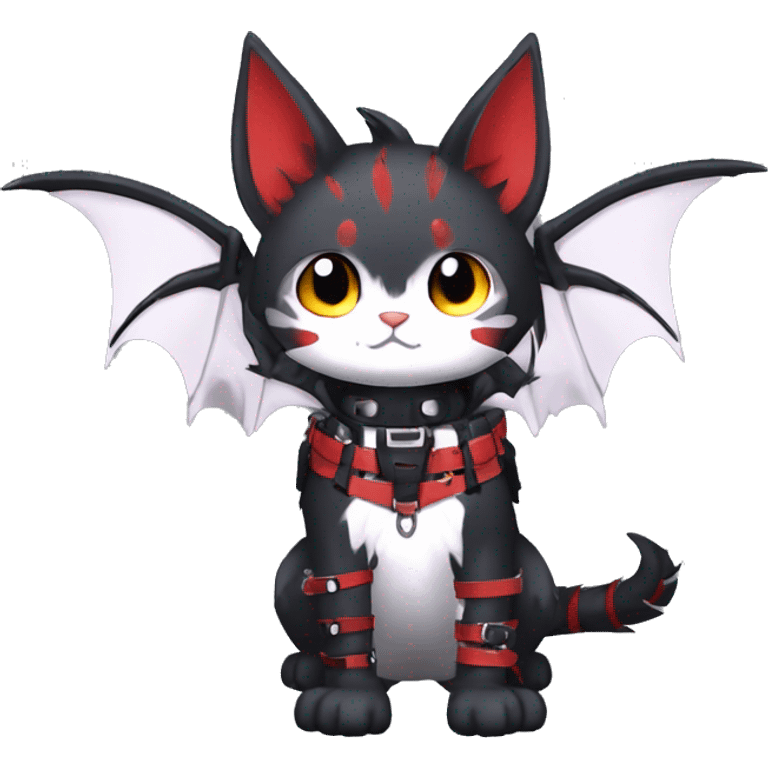 cool edgy kawaii black punk red fantasy nargacuga-bat-cat-Fakemon collar harness full body emoji