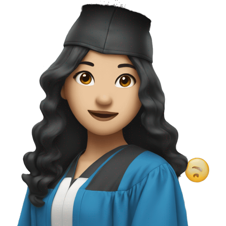 asian girl wearing blue graduation cap with long curly black hair emoji