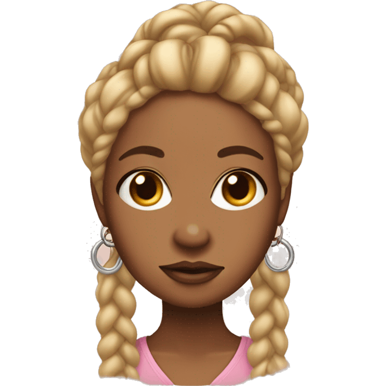 Brown skin lady with blonde braids, and two nose, ring rings and a bow on her hair emoji