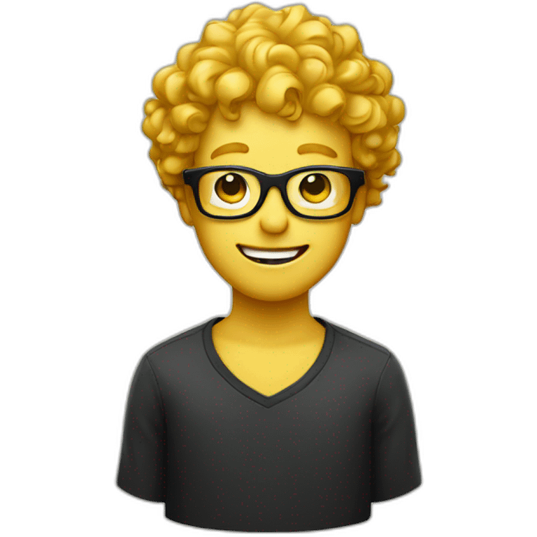 a silly boy with black eyeglasses and curly yellow hair on top emoji