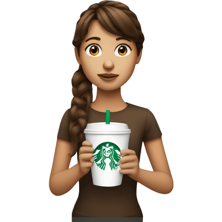 Girl-with-brown-hair-and-bangs-drinking-starbucks emoji