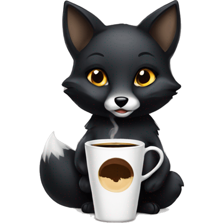 black fox cute female drinking coffee emoji