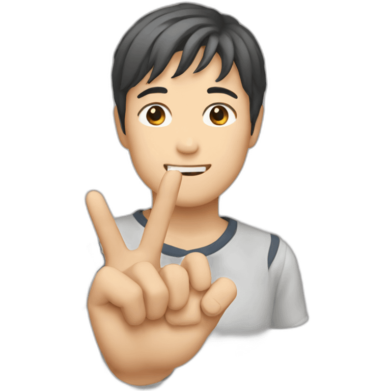 Japanese guy making two with fingers emoji