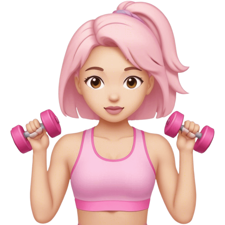 Girl gyming wearing all pastel pink emoji