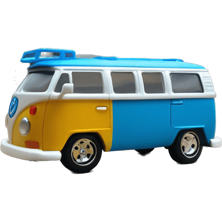 Side view.Mattel hot wheels Volkswagen Kool Kombi.tooned.car.blue  emoji