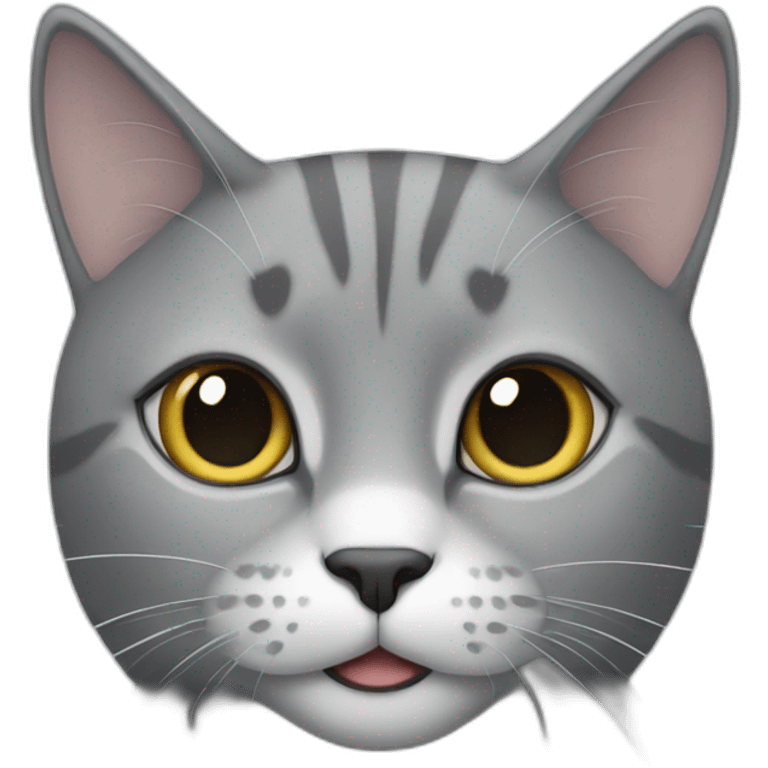 a grey cat with a white spot on its nose is playing emoji