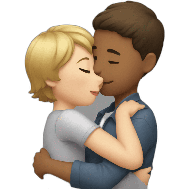 A girl with short hair kissing a boy and hugging emoji