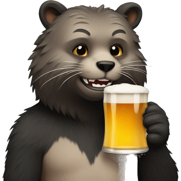 Bearcat drinking a beer emoji