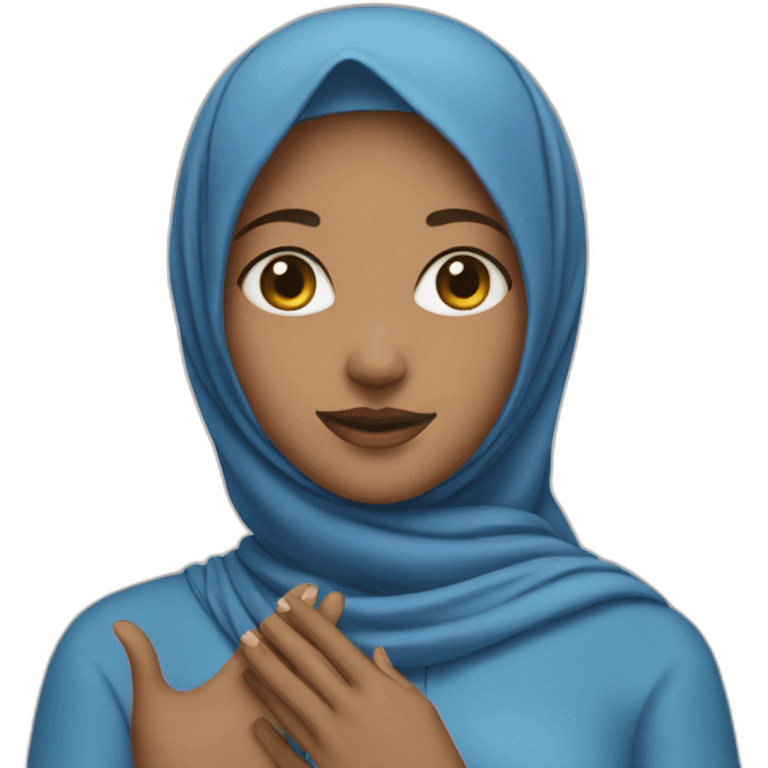 girl with blue hijab with palm up emoji