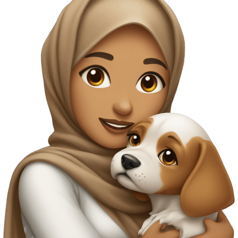 pretty caramel skin woman with hijab hugging a dog emoji