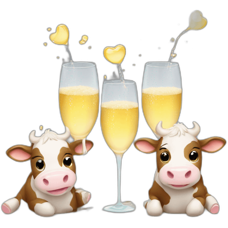 Three cute smiley cows drinking champagne emoji