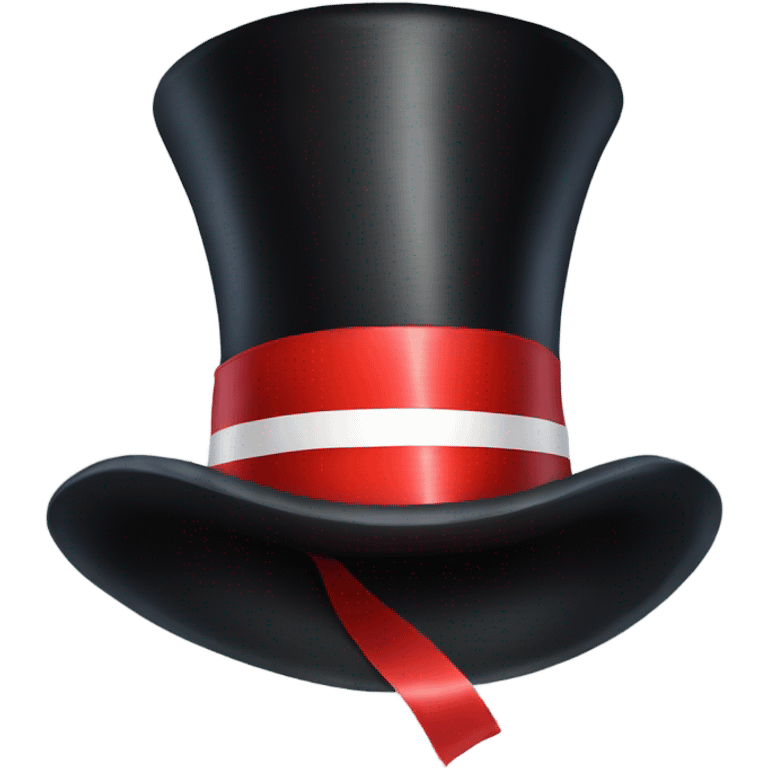 A black top hat displaying a red ribbon around the base. The ribbon forms a visible bow at the front, with the ends falling slightly over the top of the hat. emoji