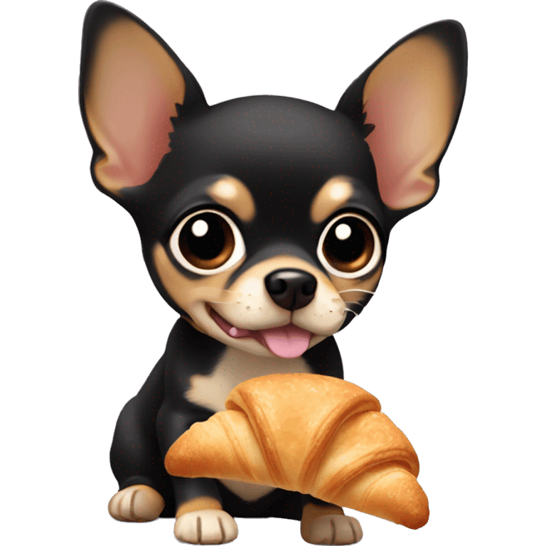 black and tan chihuahua puppy eating a croissant  emoji