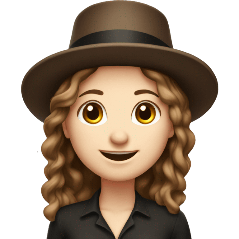 happy white girl - brown hair- high top hat emoji