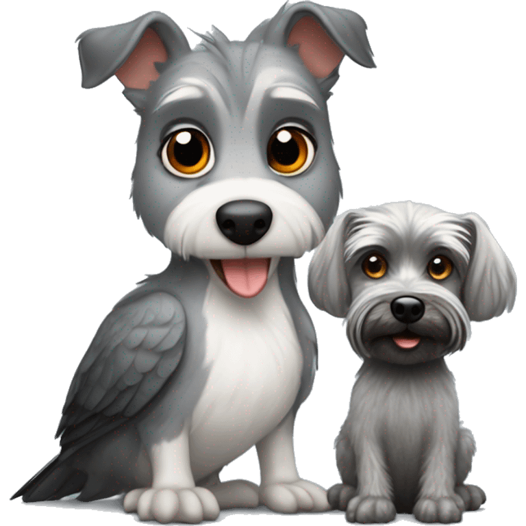 Kookaburra with a grey miniature Schnauzer dog  emoji