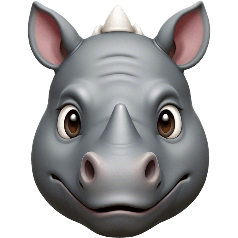 Cinematic Comical Rhinoceros Portrait Emoji, Head tilted dramatically with an exaggeratedly amused expression, featuring a striking, glossy slate-gray hide with a boldly textured white horn, wide, expressive eyes filled with playful disbelief, Simplified yet hilariously expressive features, highly detailed, glowing with a slightly sassy glow, high shine, dramatic yet playful, stylized with an air of cheeky wild mischief, bright and endearing, soft glowing outline, capturing the essence of a spirited and over-the-top rhinoceros, so meme-worthy it feels like it could charge its way into internet fame instantly! emoji