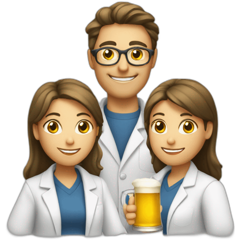 Chemist drinking beer with two Girls emoji