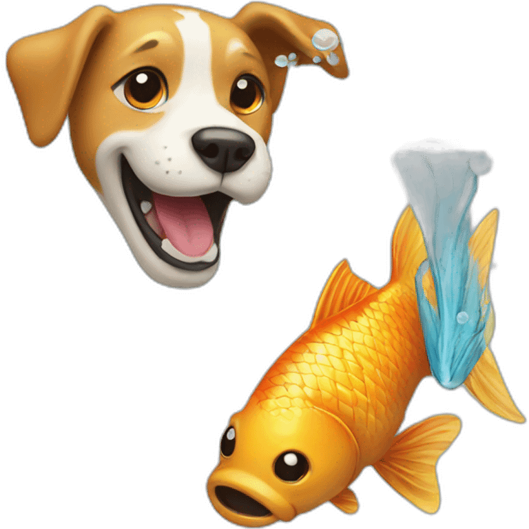 Dog kicking a fish emoji