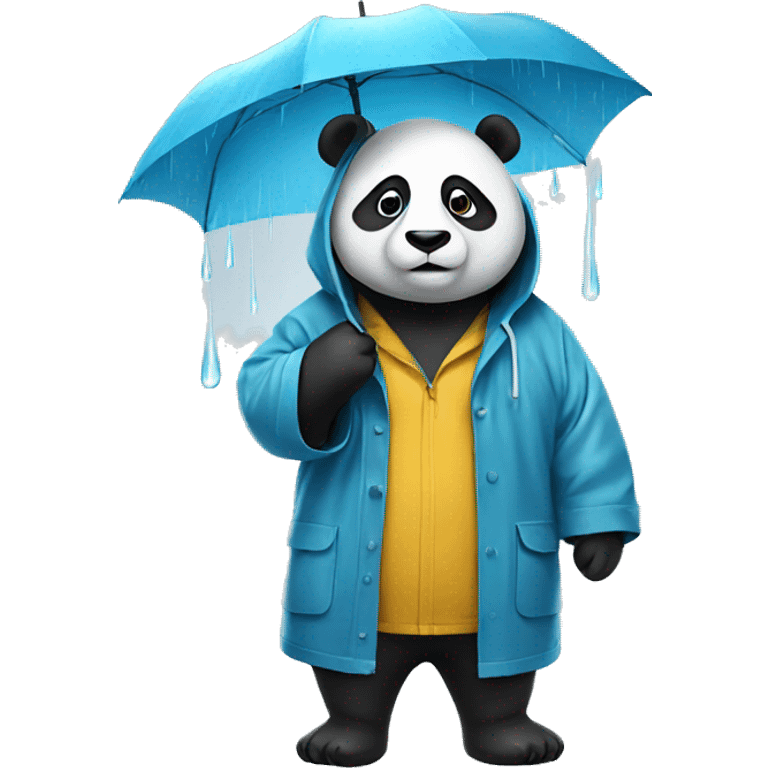 A PANDA WEARING A RAINCOAT AND STANDING IN THE RAIN emoji