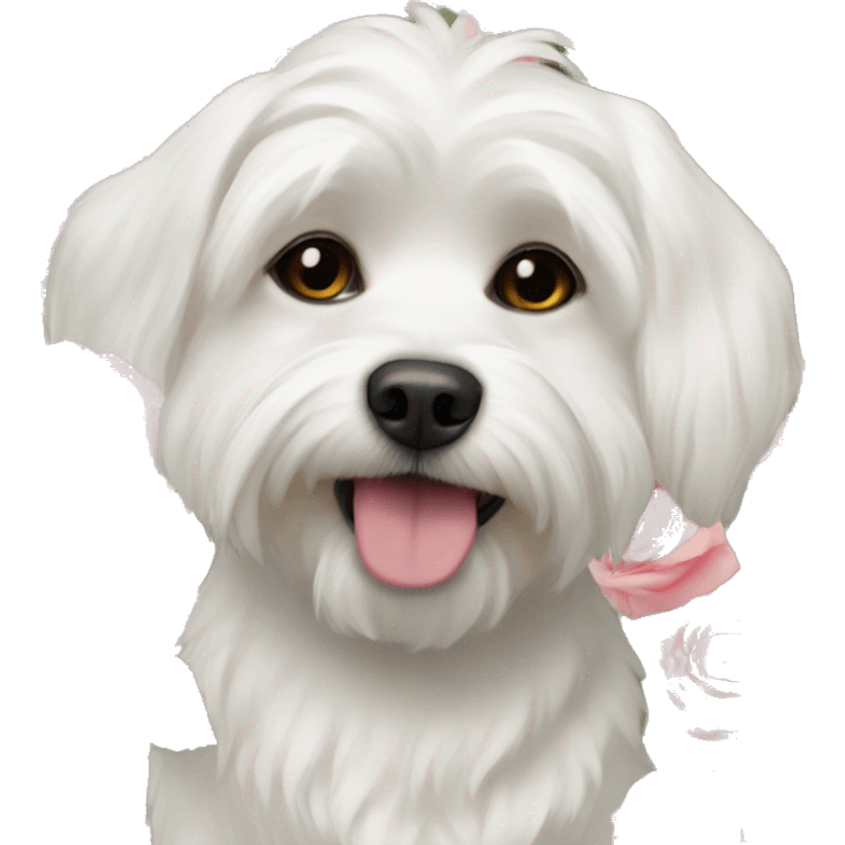 White dog Maltese with roses emoji