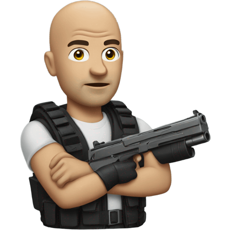 bald guy with a gun emoji