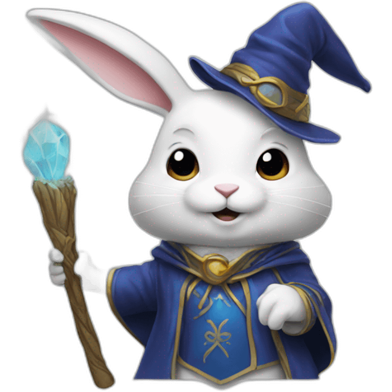 A white rabbit wearing a wizard emoji