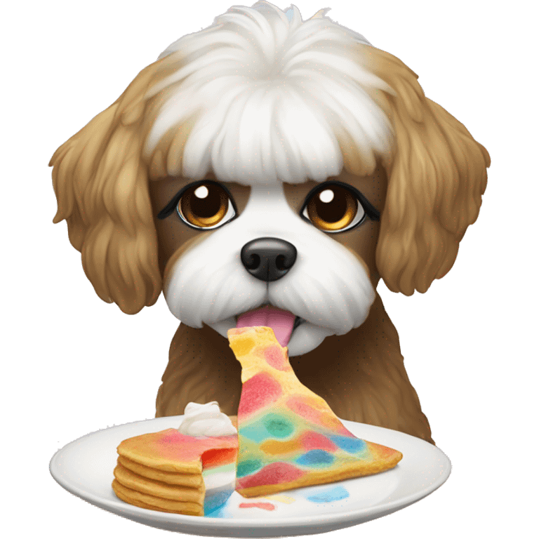 Shitzu Dog eating rainbow pancakes emoji