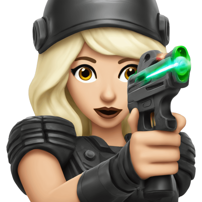 Lady Gaga holding a laser tag gun pointed at the screen emoji