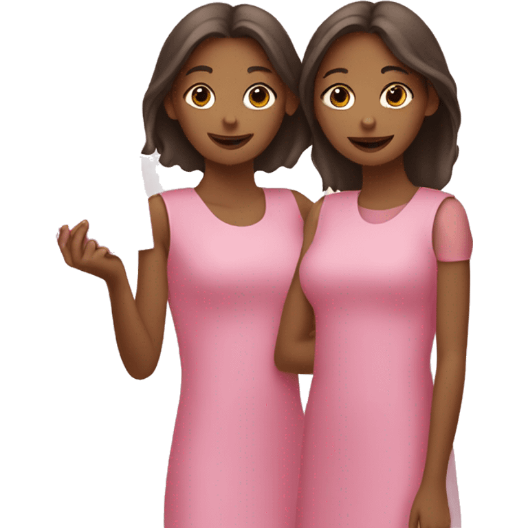 Two tan girls holding a pink rectangles emoji