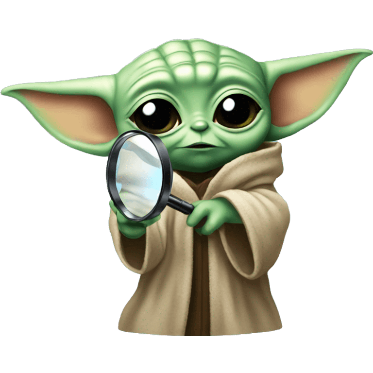 Baby Yoda looks through a magnifying glass emoji