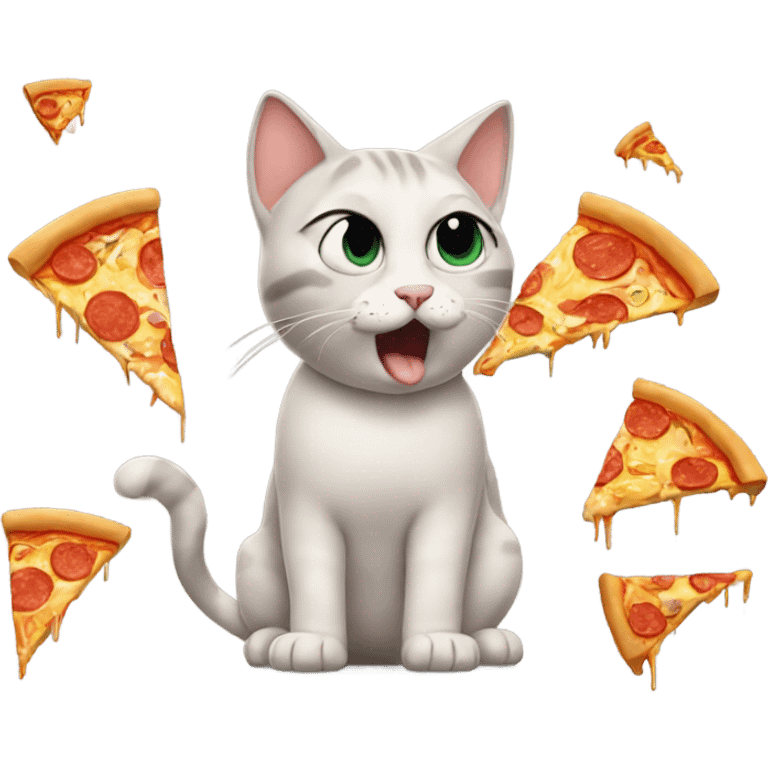 Cat crying tears while eating pizza emoji