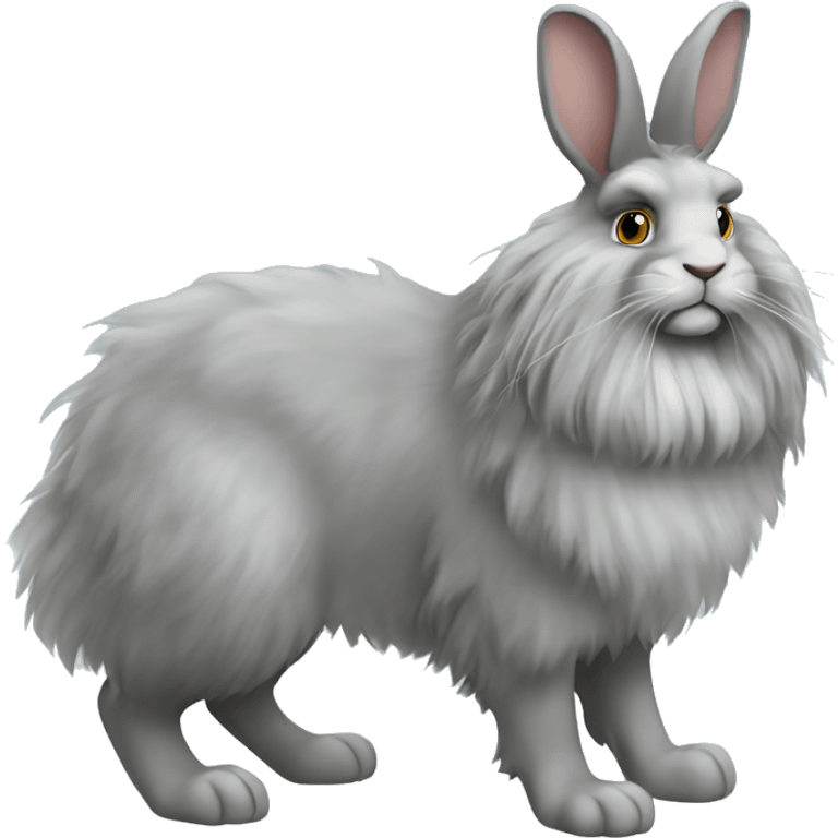 a full body fluffy Grey lionhead rabbit emoji