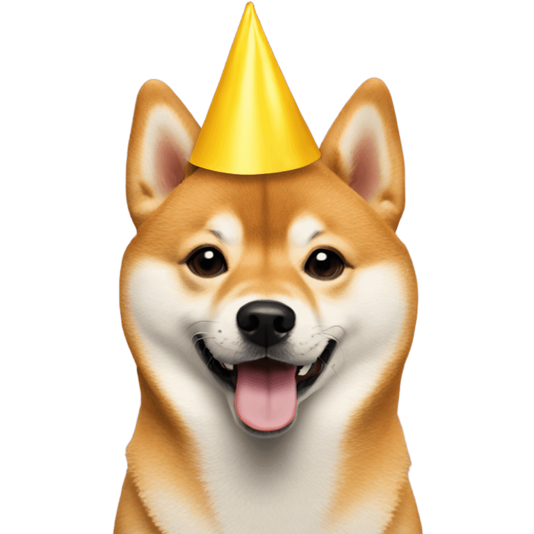 Shiba Inu in a yellow birthday hat emoji