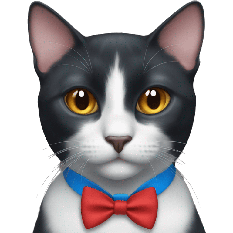 Black cat with blue eyes and red bowtie emoji